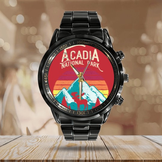 Discover Vintage Acadia National Park Maine Mountains Moose Calendar Steel Band Watch