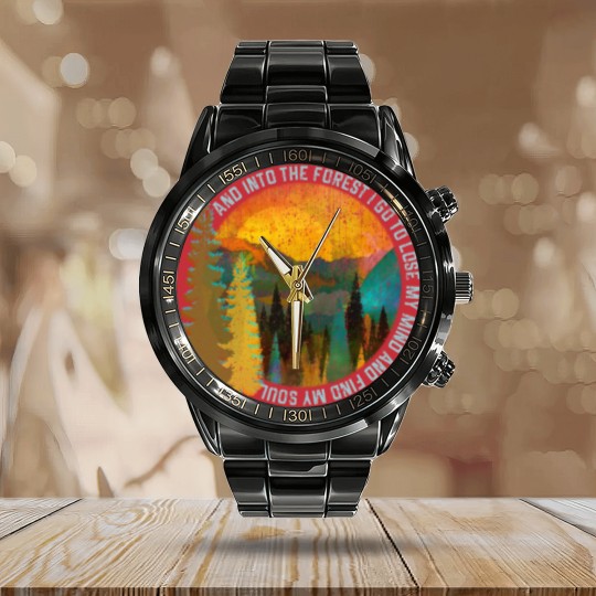 Discover Into The Forest I Go Hiking Calendar Steel Band Watch Nature Lover Ca Calendar Steel Band Watch