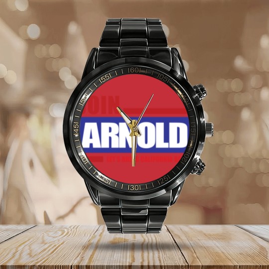Discover Arnold Schzenegger 2003 Campaign Logo Calendar Steel Band Watch