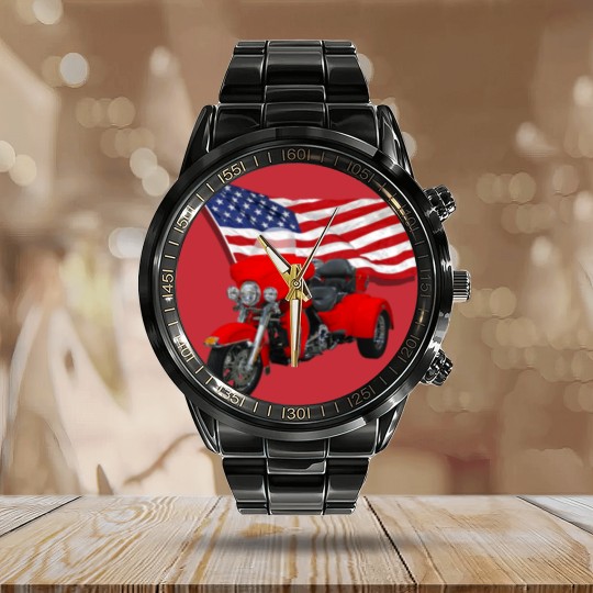 Discover Trike with Flag Calendar Steel Band Watch