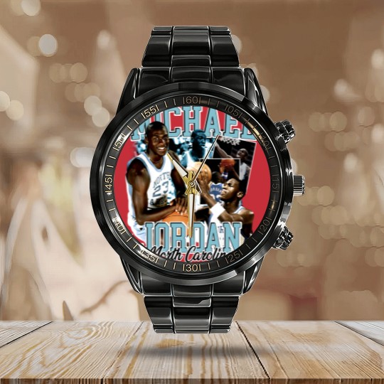 Discover Michael Jordan UNC 90s Style Vintage Bootleg Calendar Steel Band Watch graphic Calendar Steel Band Watch