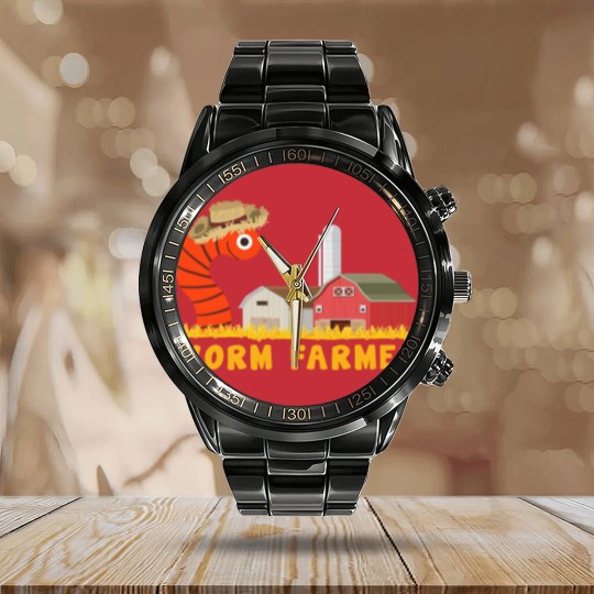 Discover Worm farmer - vermicomposting worm farmer Calendar Steel Band Watch