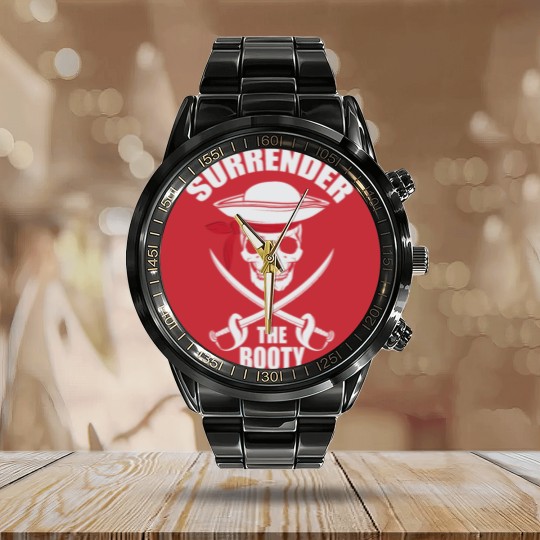 Discover Surrender to Booty Funny Pirate Saber Gift Calendar Steel Band Watch