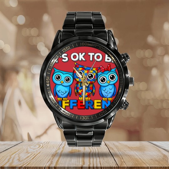 Discover Autism Awareness Cute Owl Animal It's Ok To Be Different Calendar Steel Band Watch