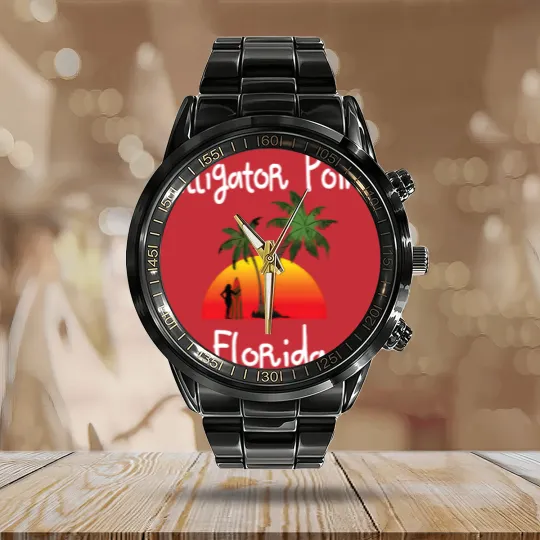 Discover Alligator Point Florida Calendar Steel Band Watch