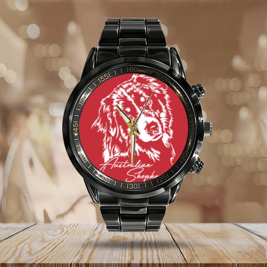 Discover Australian Shepherd Aussie dog portrait - Australian Shepherd Lover - Calendar Steel Band Watch
