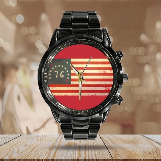 Discover USA Bennington Flag - Vintage - Usa - Calendar Steel Band Watch