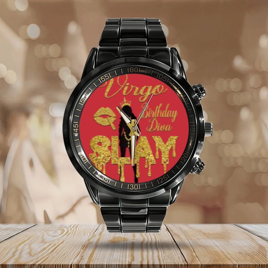 Discover Virgo Girl Birthday Diva Slay Zodiac Virgo Queen Lip Calendar Steel Band Watch