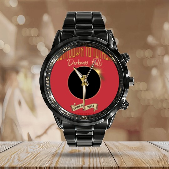 Discover Total Solar Eclipse Calendar Steel Band Watch April 8th 2024, Rock Concert Tour Calendar Steel Band Watch with Path of Totality Cities