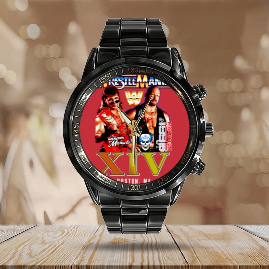 Discover New Wrestling Entertainment WrestleMania XIV 1998 Stone Cold Shawn Michaels Vintage Calendar Steel Band Watch