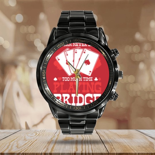 Discover Poker Cards Bridge Gambling Calendar Steel Band Watch