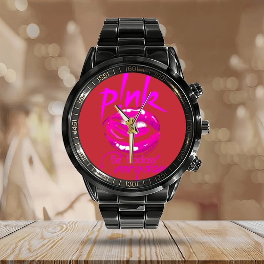 Discover Pink Be Badass Every Day Calendar Steel Band Watch, Pink Summer Carnival 2023 Calendar Steel Band Watch