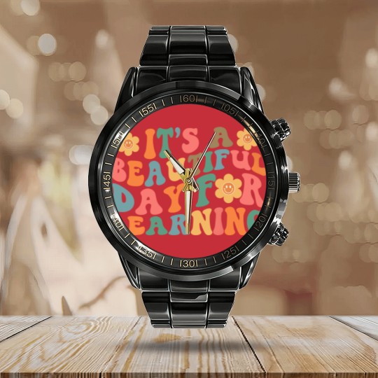 Discover It's A Beautiful Day For Learning Calendar Steel Band Watch