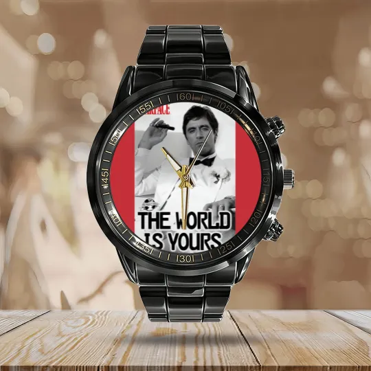 Discover Scarface The World Is Yours Calendar Steel Band Watch, Al Pacino Calendar Steel Band Watch