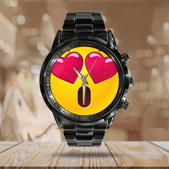 Discover Emoji Heart Eyes Valentines Calendar Steel Band Watch