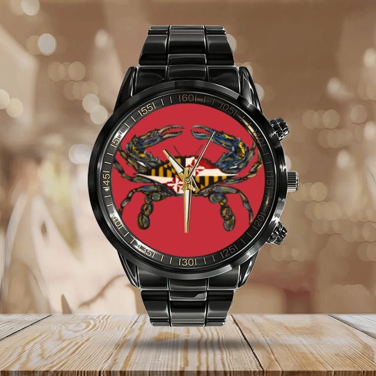 Discover Royal Blue Maryland Flag Crab - Calendar Steel Band Watch