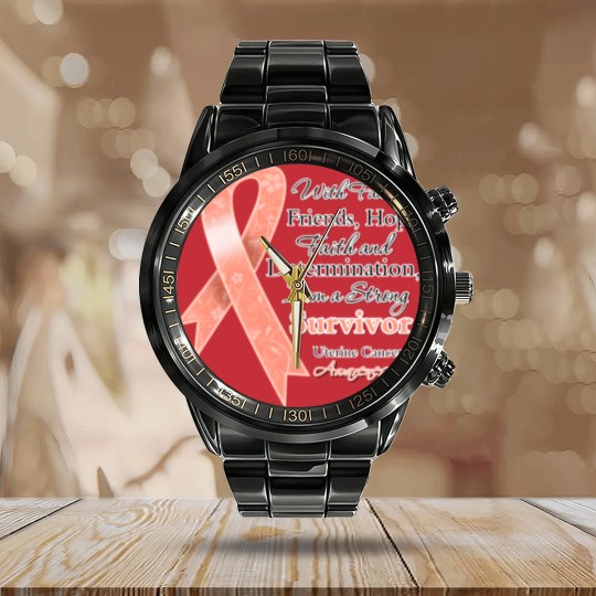 Discover Uterine Cancer Support Strong Survivor Calendar Steel Band Watch