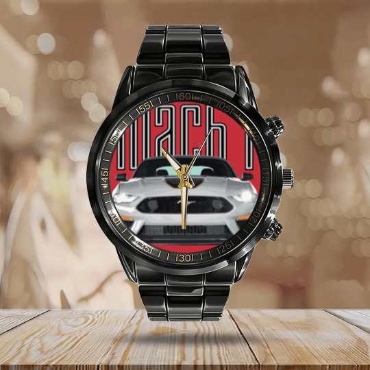Discover MACH 1 Mustang GT 5.0L V8 Performance Car Fighter Jet Gray STANCE - Mach 1 Mustang - Zip Calendar Steel Band Watch