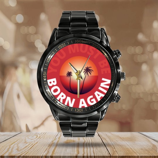 Discover you must be born again red sunset Calendar Steel Band Watch