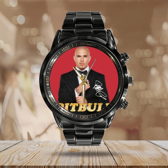 Discover Pitbull Rapper 2023 with Signature Calendar Steel Band Watch