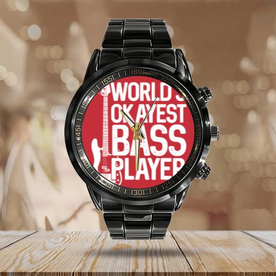 Discover World'S Okayest Bass Player Bassists Musician Calendar Steel Band Watch