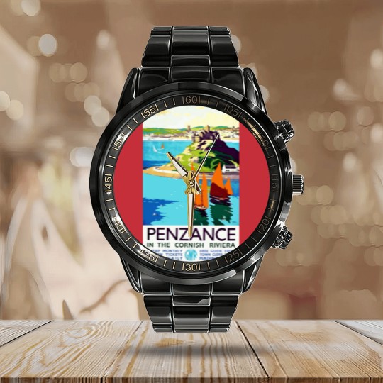 Discover Penzance in the Cornish Riviera - Vintage British Travel Poster Art - Travel - Calendar Steel Band Watch