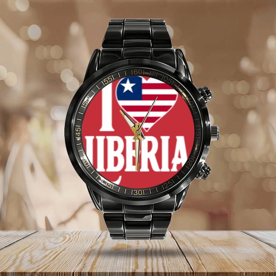 Discover I love Liberia flag Calendar Steel Band Watch