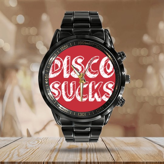 Discover Disco Sucks Calendar Steel Band Watch