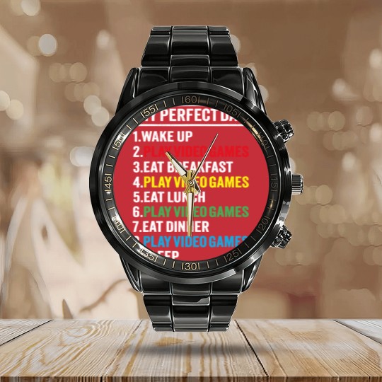 Discover My Perfect Day Video Games Funny Gamer Gift Boys M Calendar Steel Band Watch