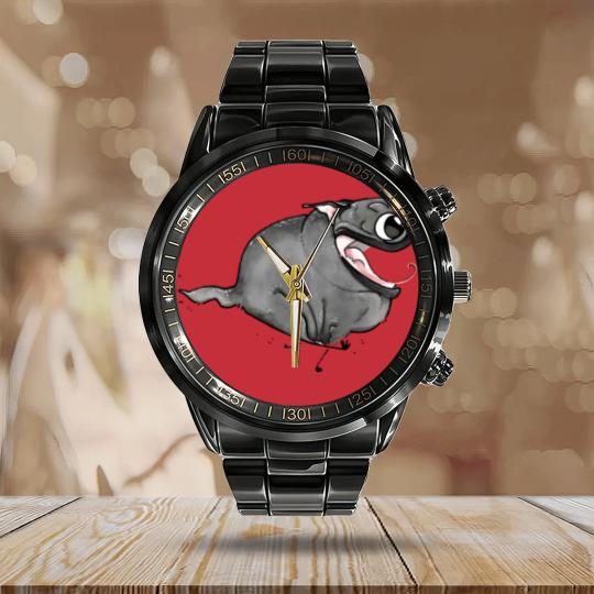 Discover Zoomies!!! (black pug) - Black Pug - Calendar Steel Band Watch