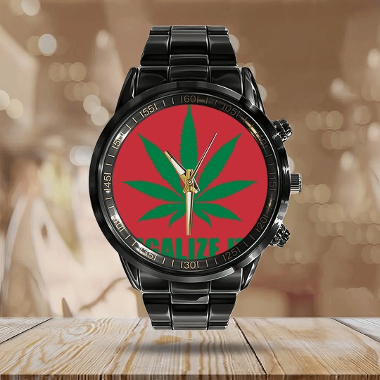 Discover Marijuana Legalize it Calendar Steel Band Watch