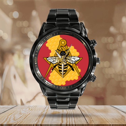 Discover Masonic Emblem with Bee and Beehive Calendar Steel Band Watch
