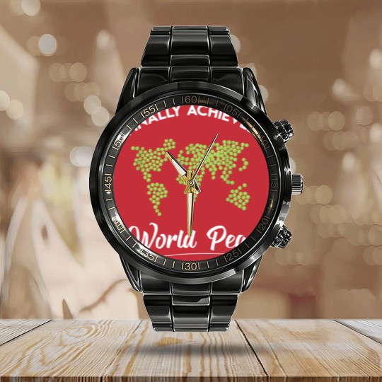 Discover Funny world peace on earth pun Calendar Steel Band Watch Achieved world peas Calendar Steel Band Watch