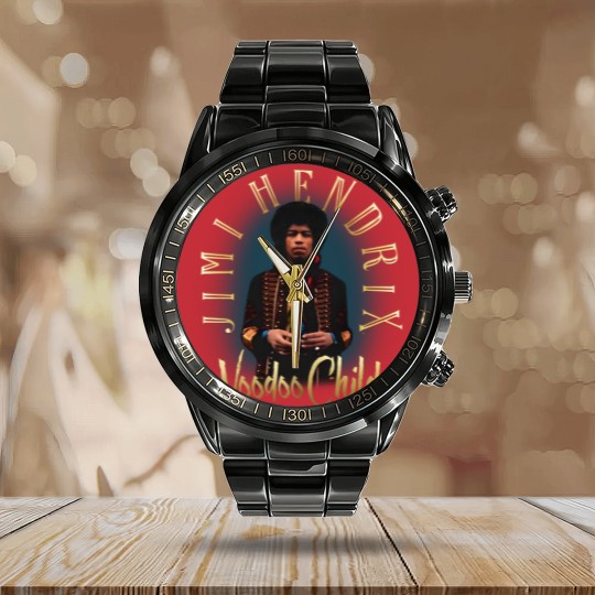Discover Jimi Hendrix Gold Voodoo Child Calendar Steel Band Watch