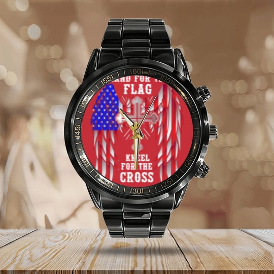 Discover Stand For The Flag Kneel For The Cross Calendar Steel Band Watch