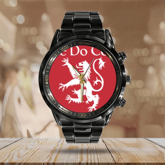 Discover Beer Please In Scots Gaelic Calendar Steel Band Watch | Lion Rampant Of Scotland Gifts | Scottish Heritage Calendar Steel Band Watch