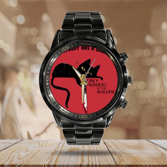 Discover Everybody Has A Secret Only Murders In The Building Calendar Steel Band Watch, Black Cat Witchy Cat Halloween