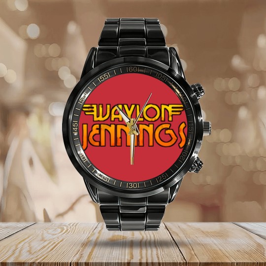 Discover Waylon text orange - Waylon Jennings - Calendar Steel Band Watch