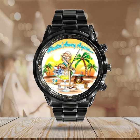Discover Wastin' Away Again Jimmy Buffett Calendar Steel Band Watch, Vintage Jimmy Buffett Memorial Calendar Steel Band Watch