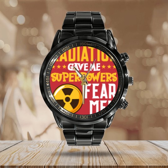 Discover Radiation Therapy Fight Raise Awareness Cancer Calendar Steel Band Watch