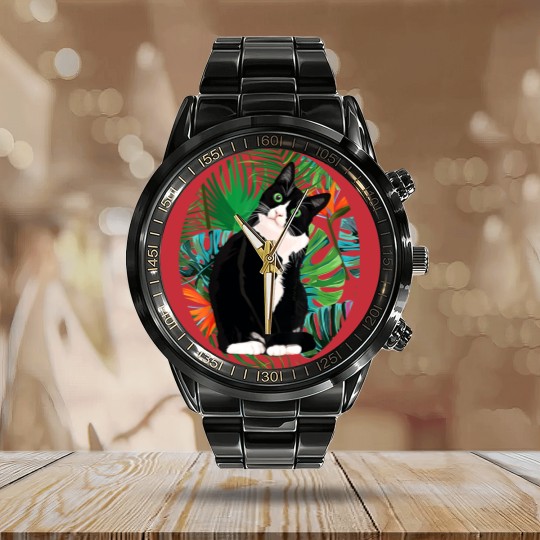 Discover Tuxedo Cat Tropical Gift Animal Lovers Calendar Steel Band Watch