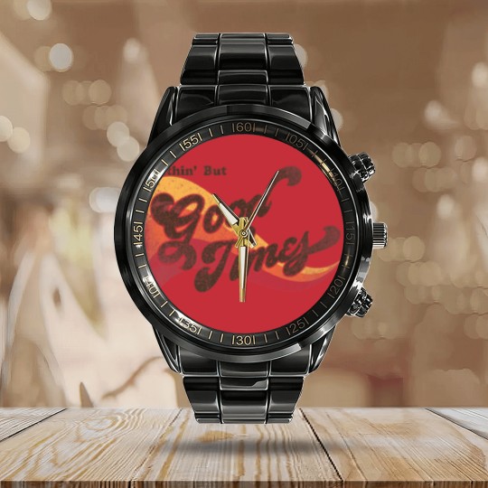 Discover Nuthin' But Good Times 70's Vintage Distressed Retro Calendar Steel Band Watch