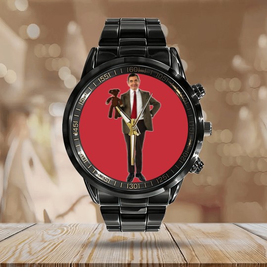 Discover Mr Bean, Funny Mr Bean with Teddy Bear Calendar Steel Band Watch