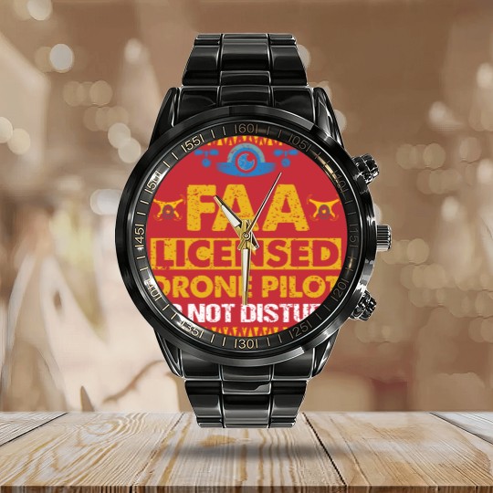 Discover FAA Licensed Drone Pilot Do Not Disturb Calendar Steel Band Watch