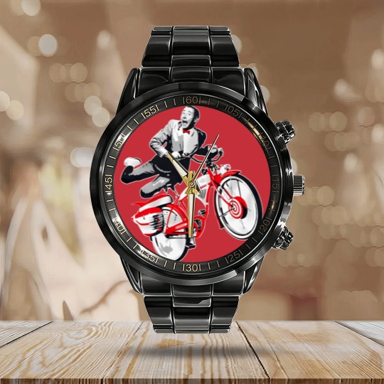 Discover Pee Wee Herman's Big Adventure Bike Calendar Steel Band Watch, Pee-Wee Herman Bike Calendar Steel Band Watch, Rip Paul Reubens Calendar Steel Band Watch
