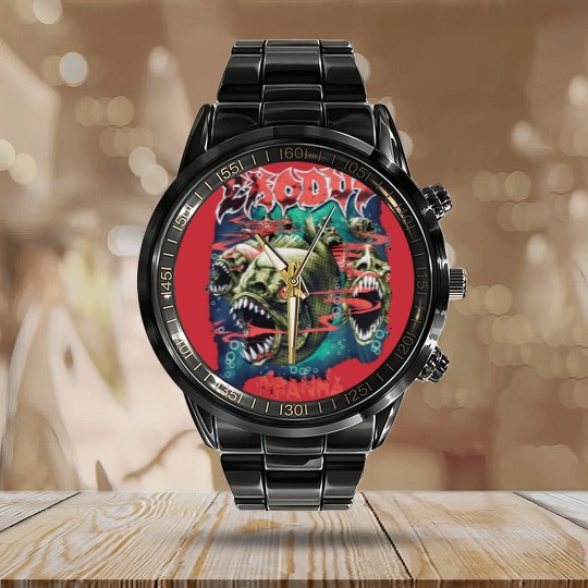 Discover Piranha Exodus Music Band Vintage 90s Calendar Steel Band Watch