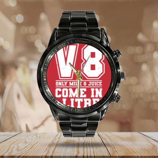 Discover V8 Engine Calendar Steel Band Watch | Milk And Juice Come 2 Litres Gift - V8 Engine - Calendar Steel Band Watch