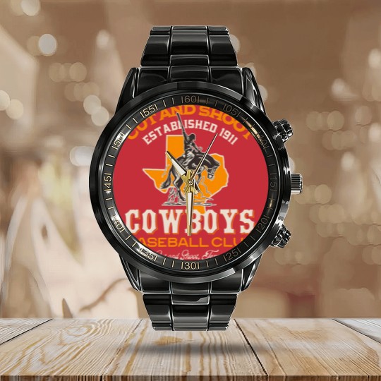 Discover Cow Cut and Shoot Texas Cowboys Retro Minor League Baseball Team Mooey Heifer Calendar Steel Band Watch