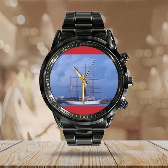 Discover Tall Ship Sea Cloud Calendar Steel Band Watch