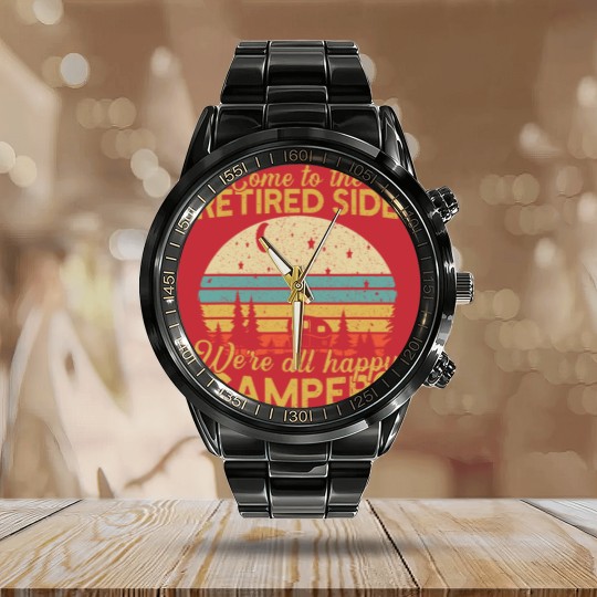 Discover Retired Side We're Happy Campers Retirement Camping Lover Calendar Steel Band Watch